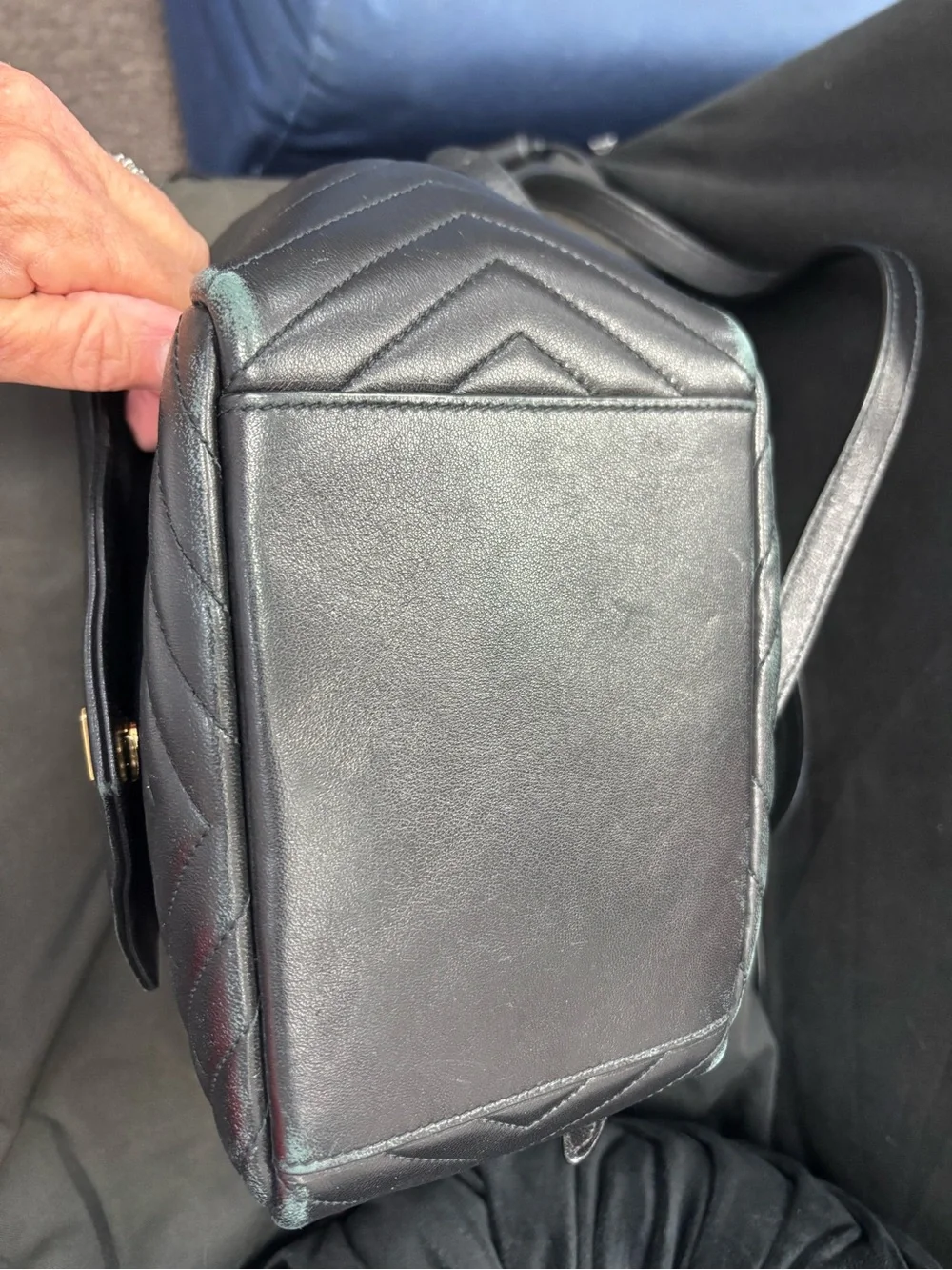Saint Laurent Black Quilted Leather Backpack with Gold YSL Logo